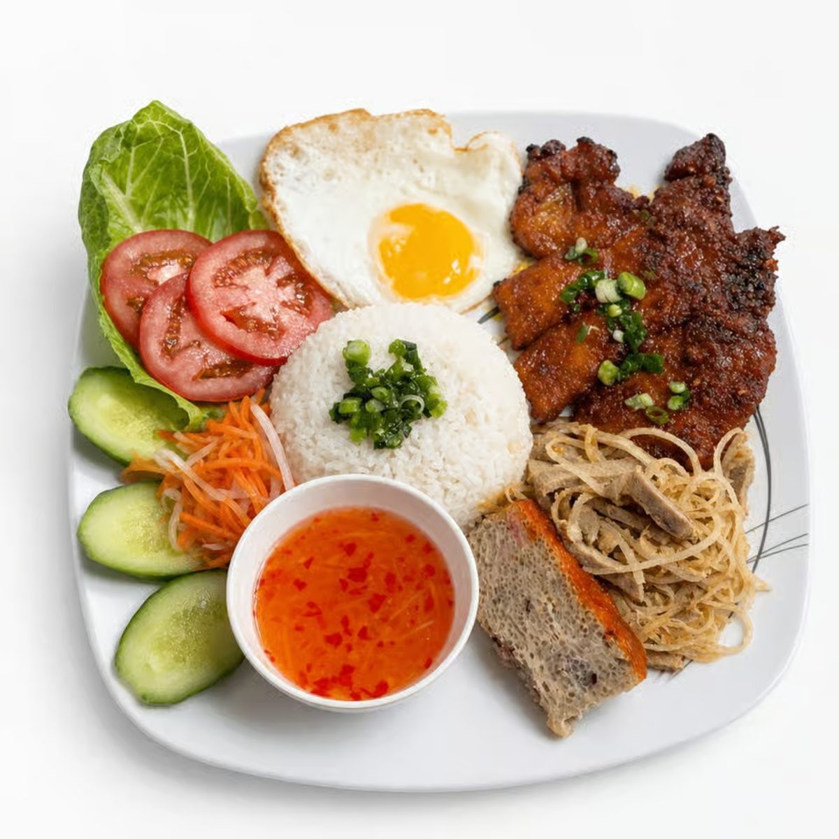 The Ultimate Vietnamese Rice Plate: Cơm Sườn, Bì, Chả, Trứng (Deluxe Grilled Pork & Rice)