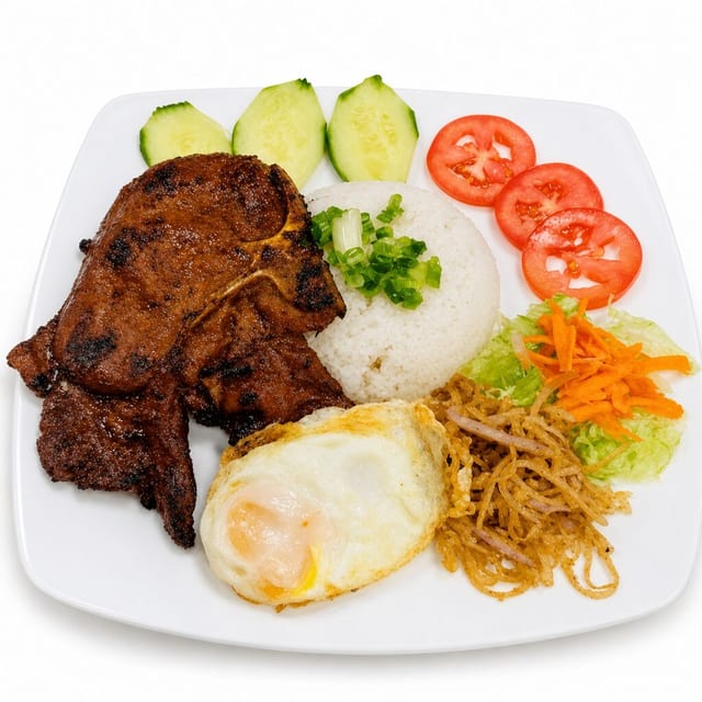 30. Cơm Sườn, Bì, Trứng (Grilled Pork Chop, Pork & Egg).