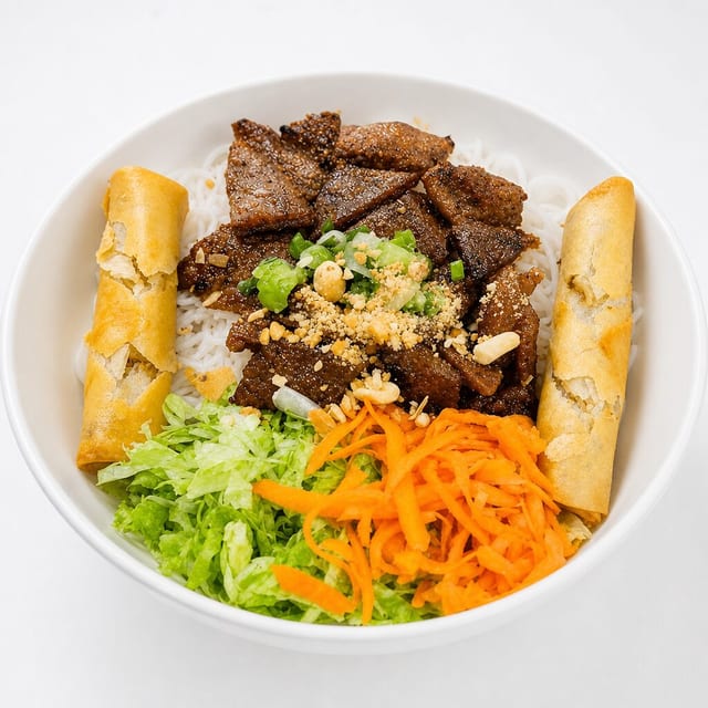 25A. Bún Bò Nướng Chả Giò (Grilled Beef & Egg Rolls).