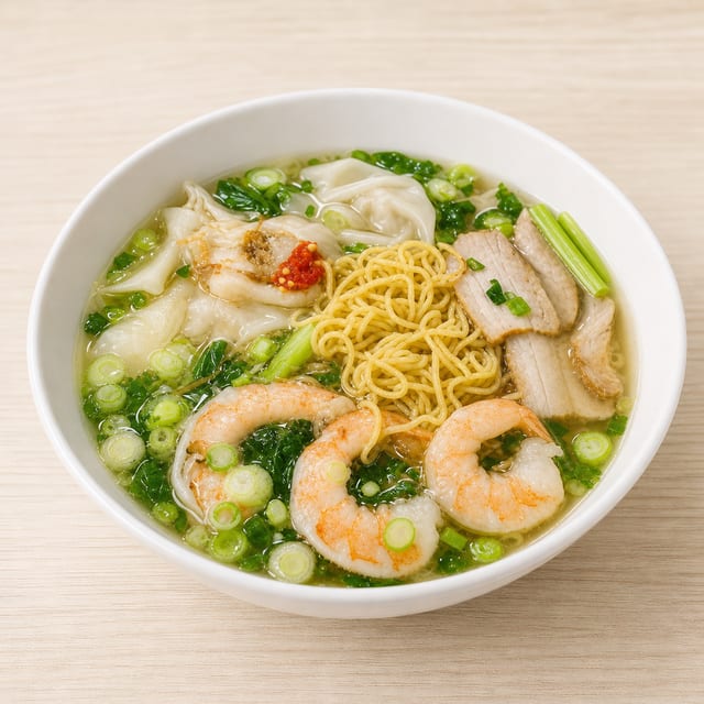 63C. Mì Hoành Thánh (Egg Noodles Wonton Soup).