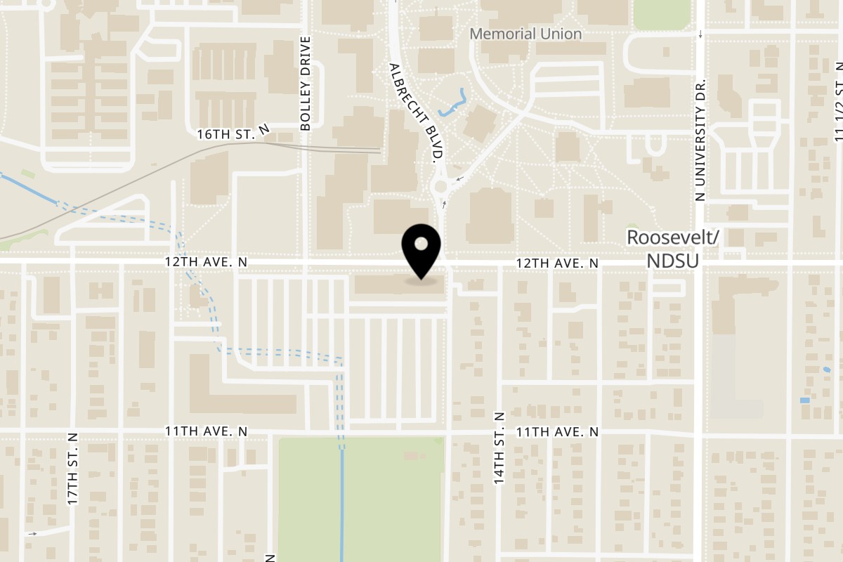 Map showing the location of Pho Thien Kim & Boba on 1414 12th Ave N Unit b in Fargo